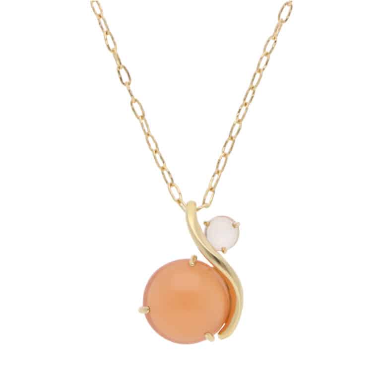 Vintage Nina Ricci Moonstone and Rose Quartz Pendant Necklace