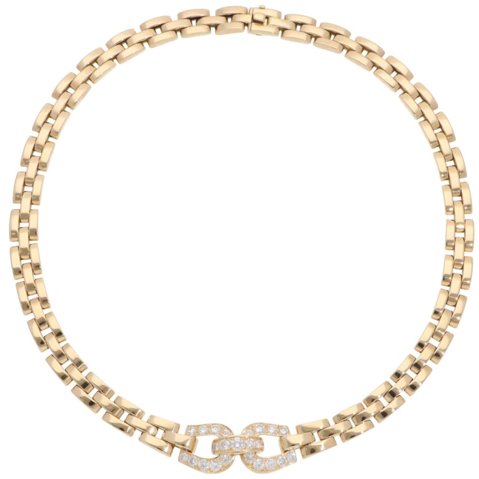 Vintage Cartier Etrier Diamond Necklace in Yellow Gold