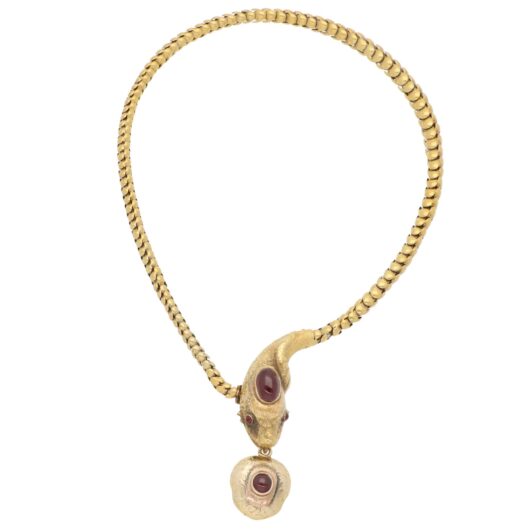 Vintage Victorian Garnet Snake Necklace in Yellow Gold