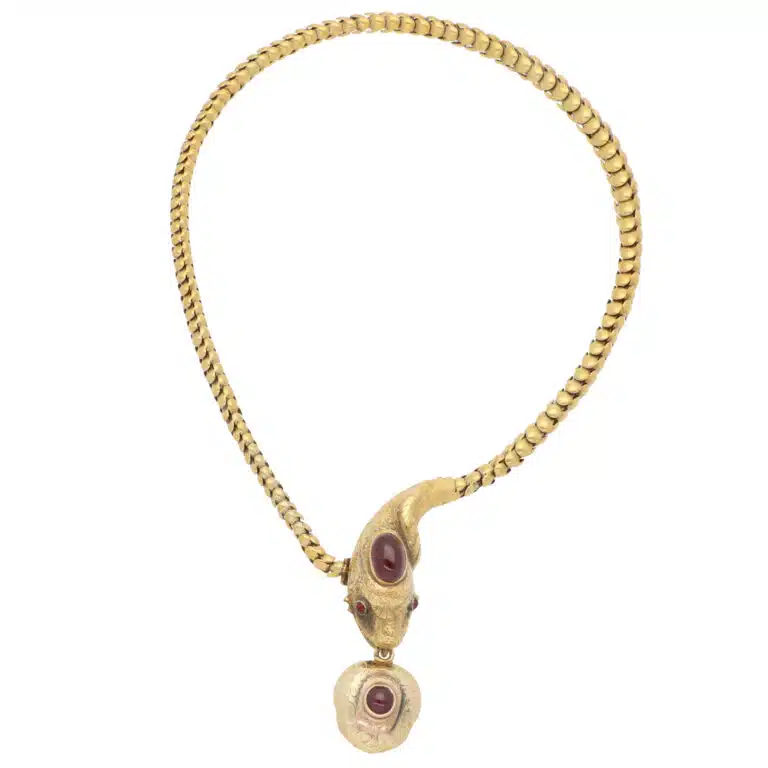 Vintage Victorian Garnet Snake Necklace in Yellow Gold