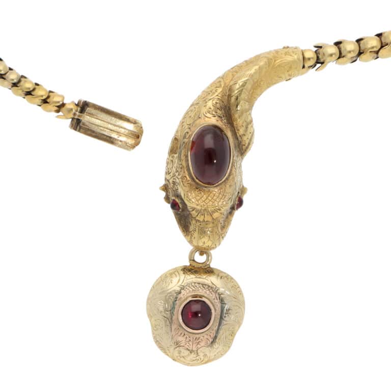 Vintage Victorian Garnet Snake Necklace in Yellow Gold