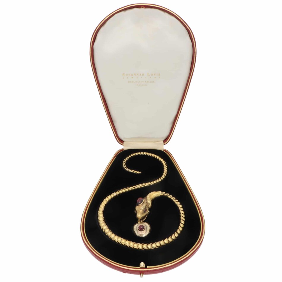 Vintage Victorian Garnet Snake Necklace in Yellow Gold