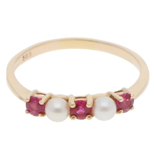 Vintage Tiffany & Co. Ruby and Pearl Ring in Yellow Gold