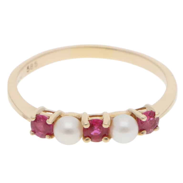 Vintage Tiffany & Co. Ruby and Pearl Ring in Yellow Gold