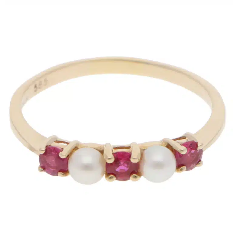Vintage Tiffany & Co. Ruby and Pearl Ring in Yellow Gold