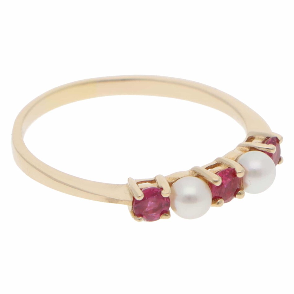 Vintage Tiffany & Co. Ruby and Pearl Ring in Yellow Gold