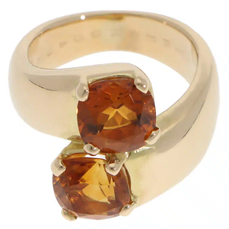 Vintage Hermès Citrine Ring in Yellow Gold