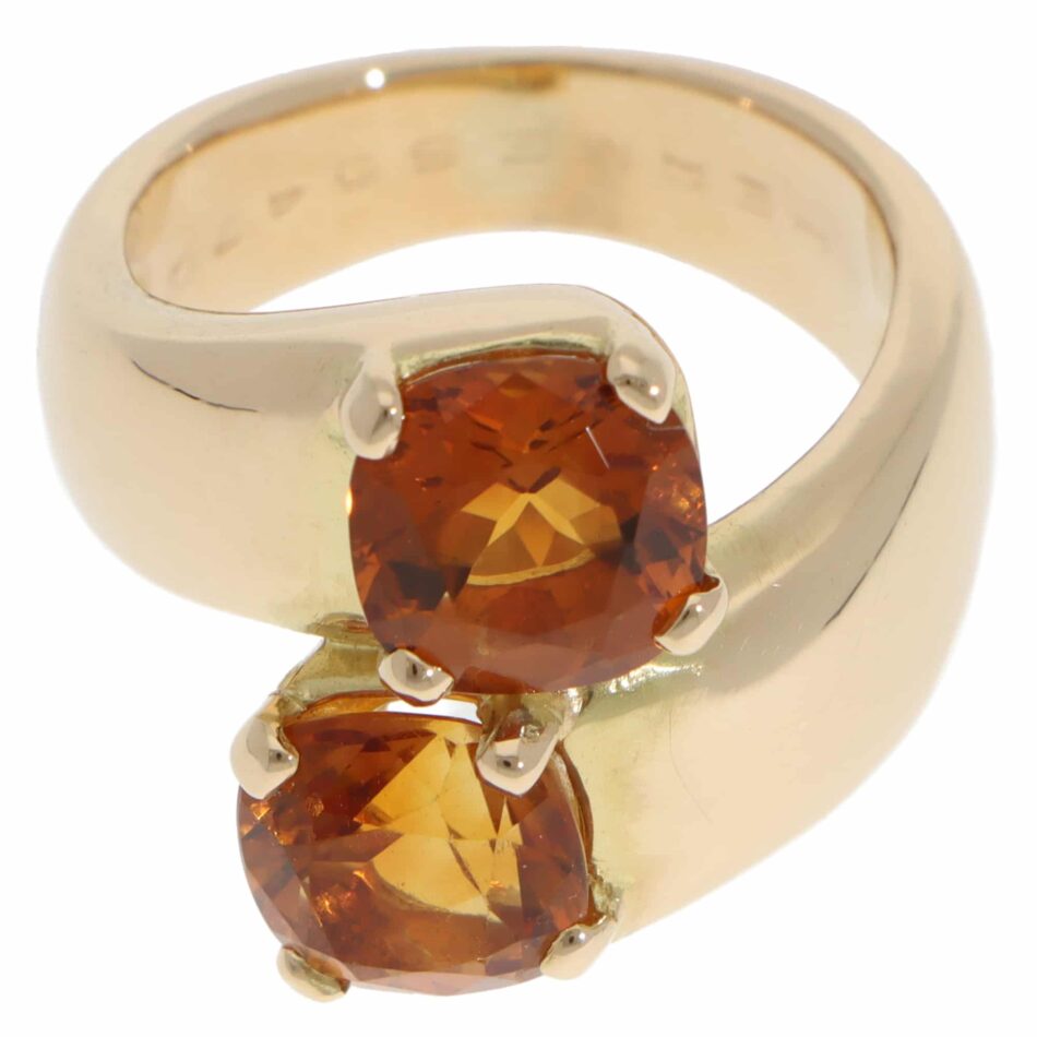 Vintage Hermès Citrine Ring in Yellow Gold