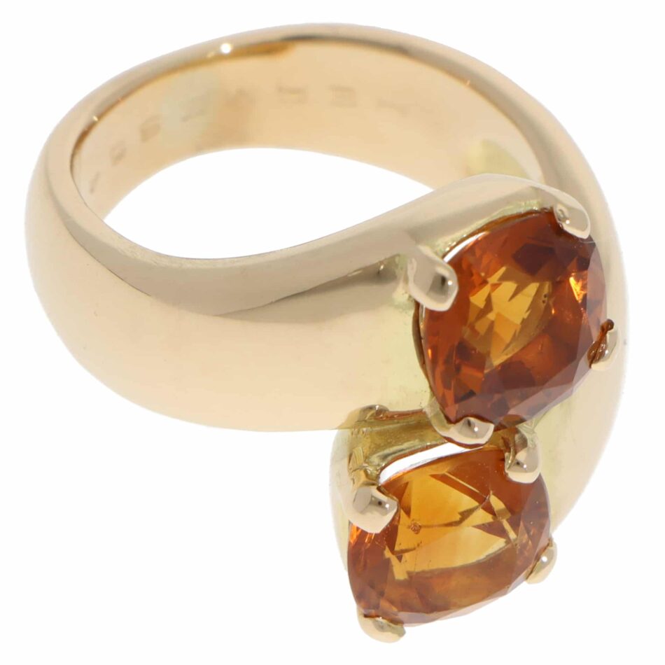 Vintage Hermès Citrine Ring in Yellow Gold