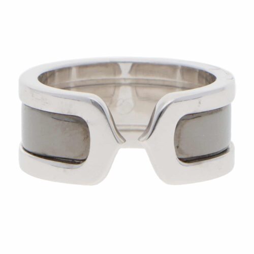 Vintage C de Cartier Open Band Ring in White Gold and Rhodium