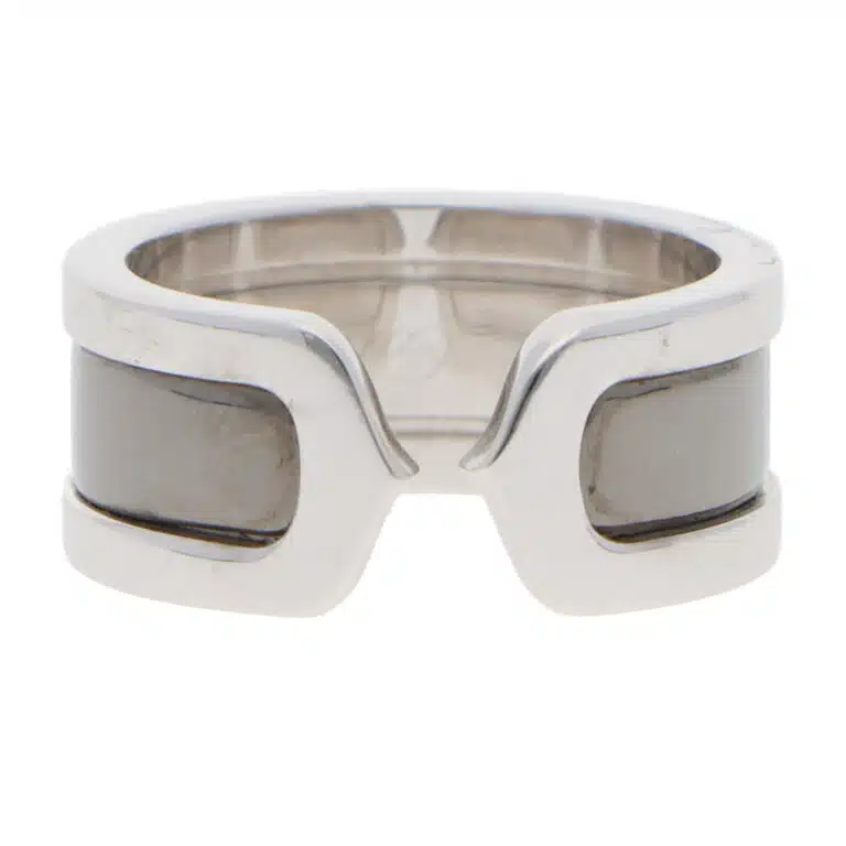 Vintage C de Cartier Open Band Ring in White Gold and Rhodium