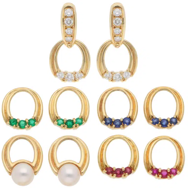 Vintage Mikimoto Interchangeable Diamond Earrings in Yellow Gold