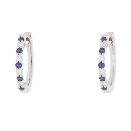 Contemporary Sapphire and Diamond Hoop Earrings in White Gold