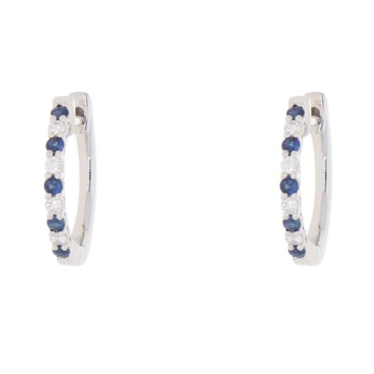 Contemporary Sapphire and Diamond Hoop Earrings in White Gold