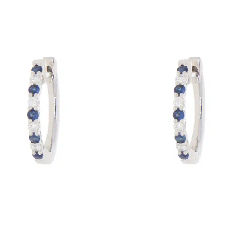 Contemporary Sapphire and Diamond Hoop Earrings in White Gold