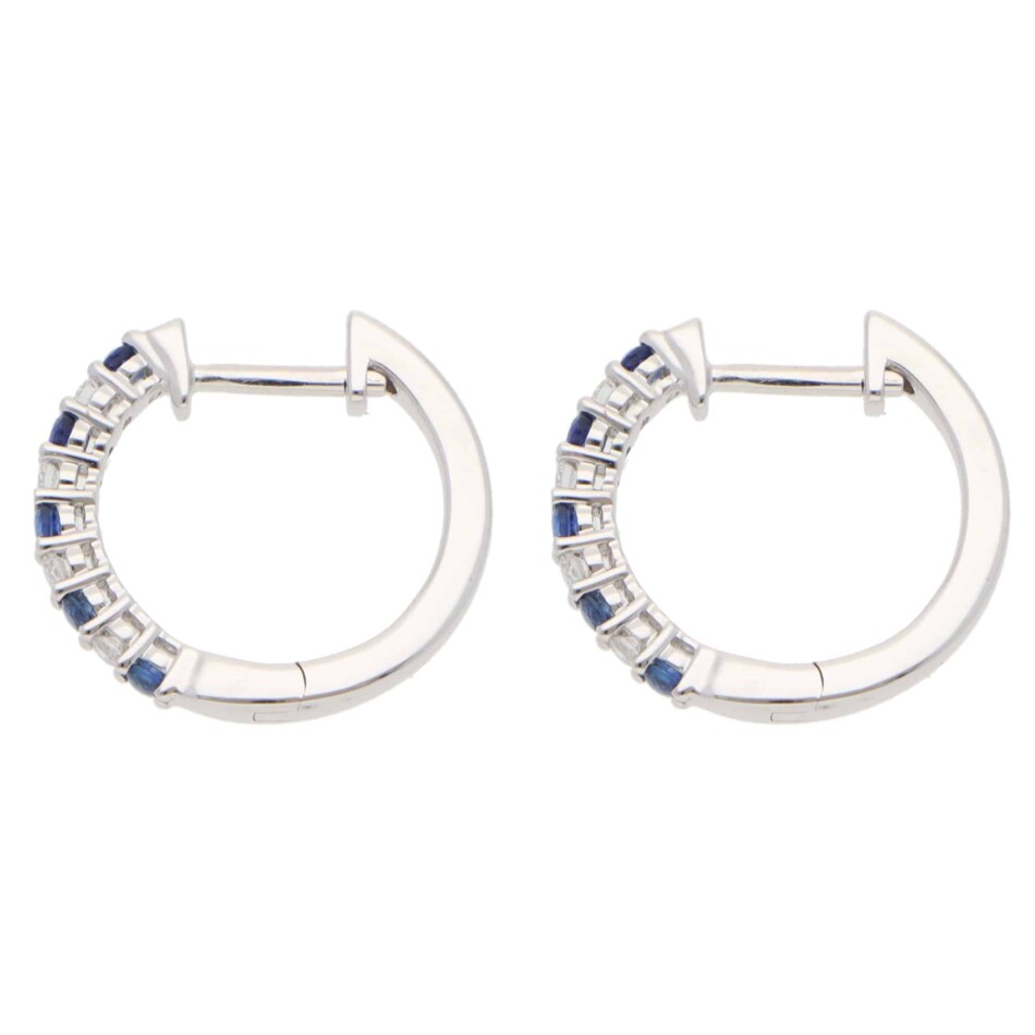 Contemporary Sapphire and Diamond Hoop Earrings in White Gold