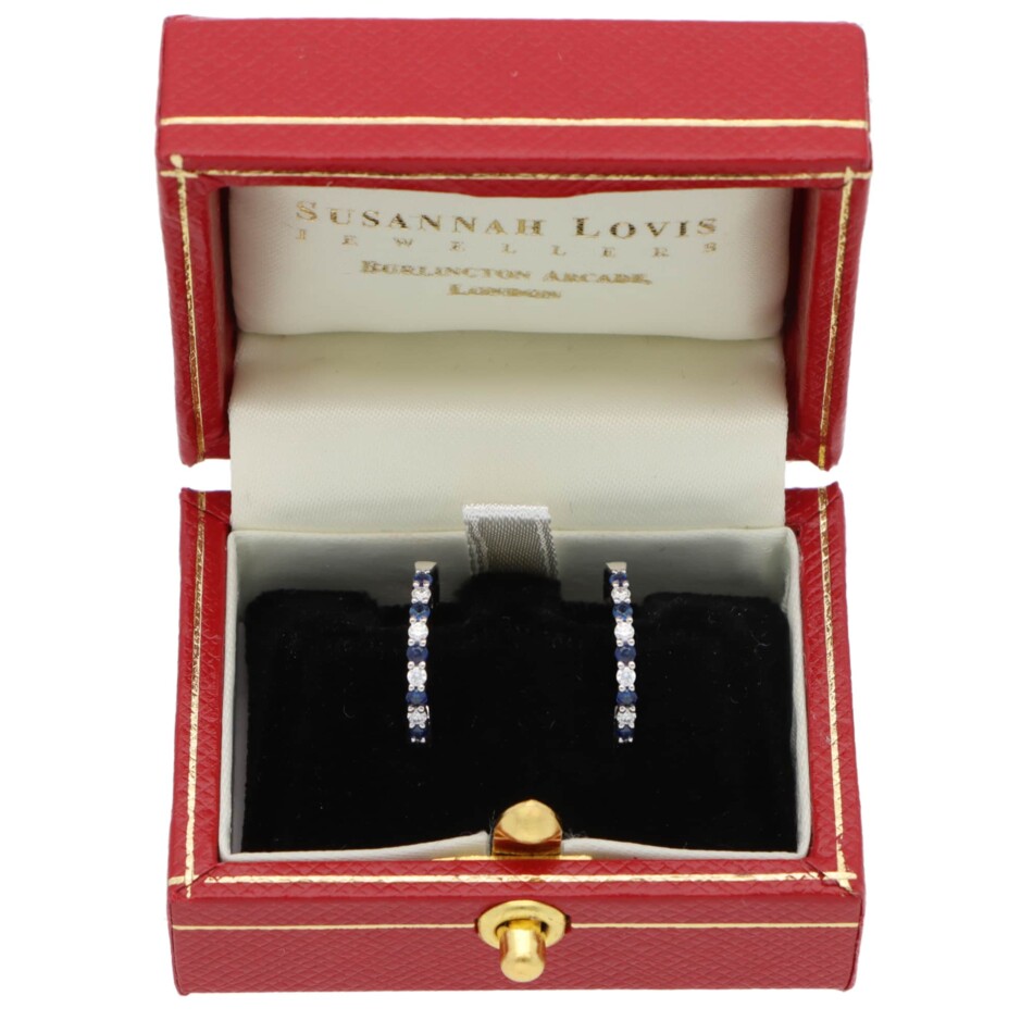 Contemporary Sapphire and Diamond Hoop Earrings in White Gold