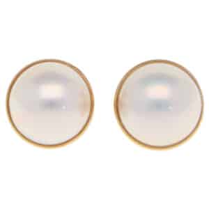Vintage Tasaki Mabe Pearl Clip Earrings in Yellow Gold