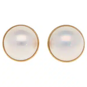 Vintage Tasaki Mabe Pearl Clip Earrings in Yellow Gold