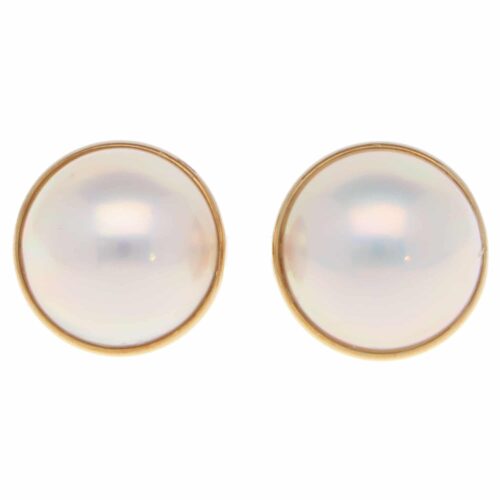 Vintage Tasaki Mabe Pearl Clip Earrings in Yellow Gold
