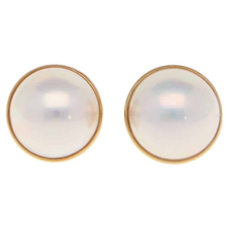 Vintage Tasaki Mabe Pearl Clip Earrings in Yellow Gold
