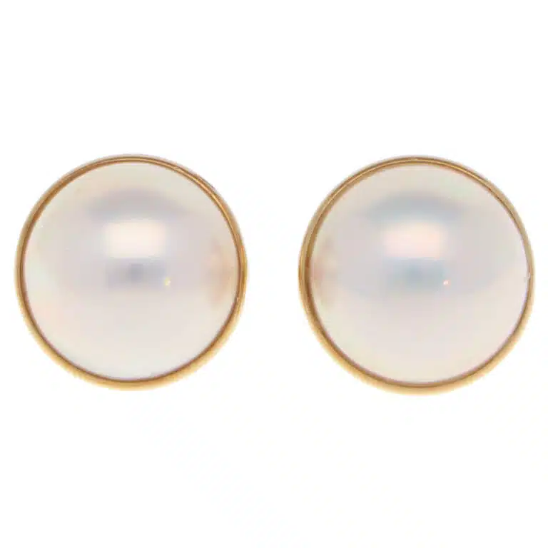 Vintage Tasaki Mabe Pearl Clip Earrings in Yellow Gold