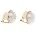 Vintage Tasaki Mabe Pearl Clip Earrings in Yellow Gold