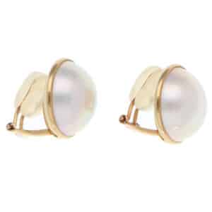 Vintage Tasaki Mabe Pearl Clip Earrings in Yellow Gold