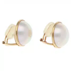 Vintage Tasaki Mabe Pearl Clip Earrings in Yellow Gold