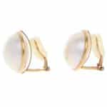 Vintage Tasaki Mabe Pearl Clip Earrings in Yellow Gold