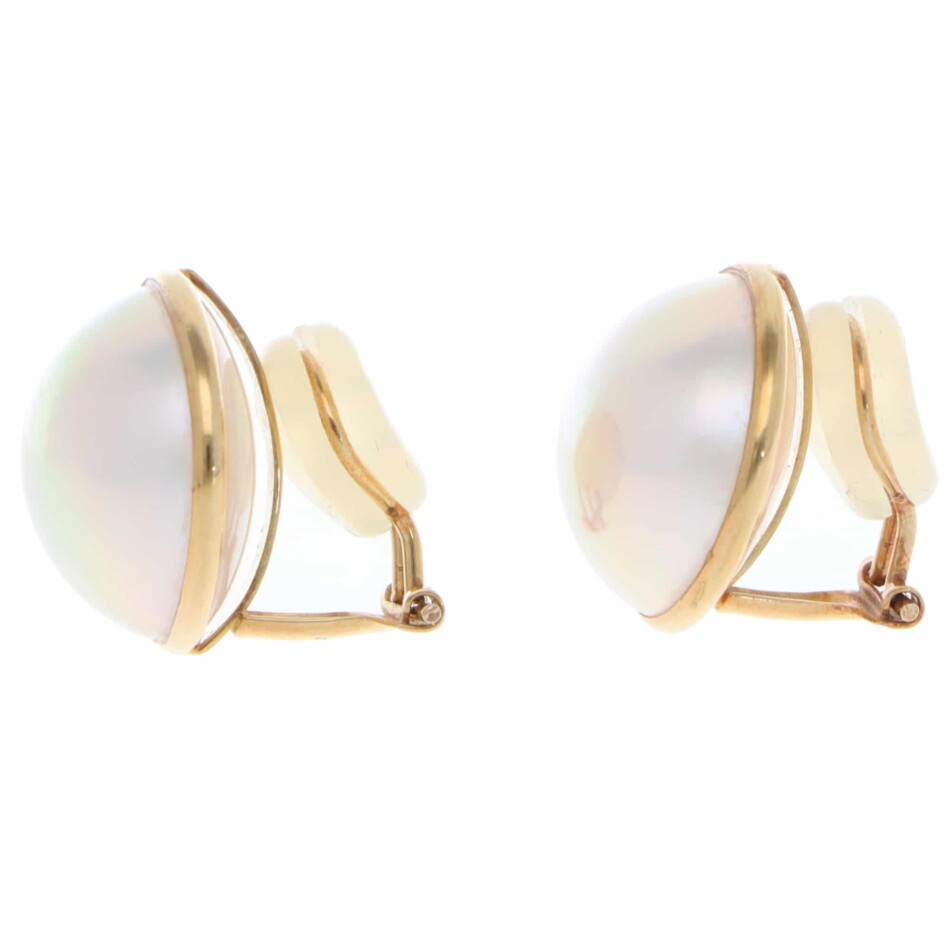 Vintage Tasaki Mabe Pearl Clip Earrings in Yellow Gold
