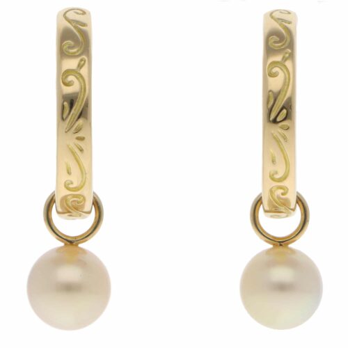 Vintage Mikimoto Pearl Hoop Earrings in Yellow Gold