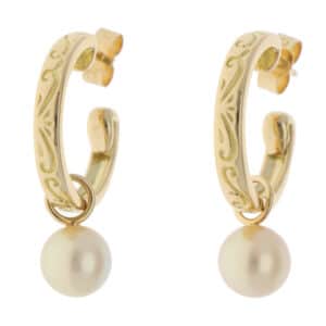 Vintage Mikimoto Pearl Hoop Earrings in Yellow Gold
