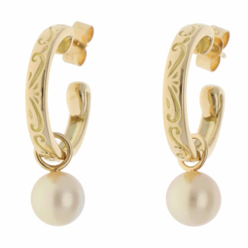 Vintage Mikimoto Pearl Hoop Earrings in Yellow Gold