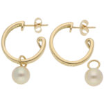 Vintage Mikimoto Pearl Hoop Earrings in Yellow Gold