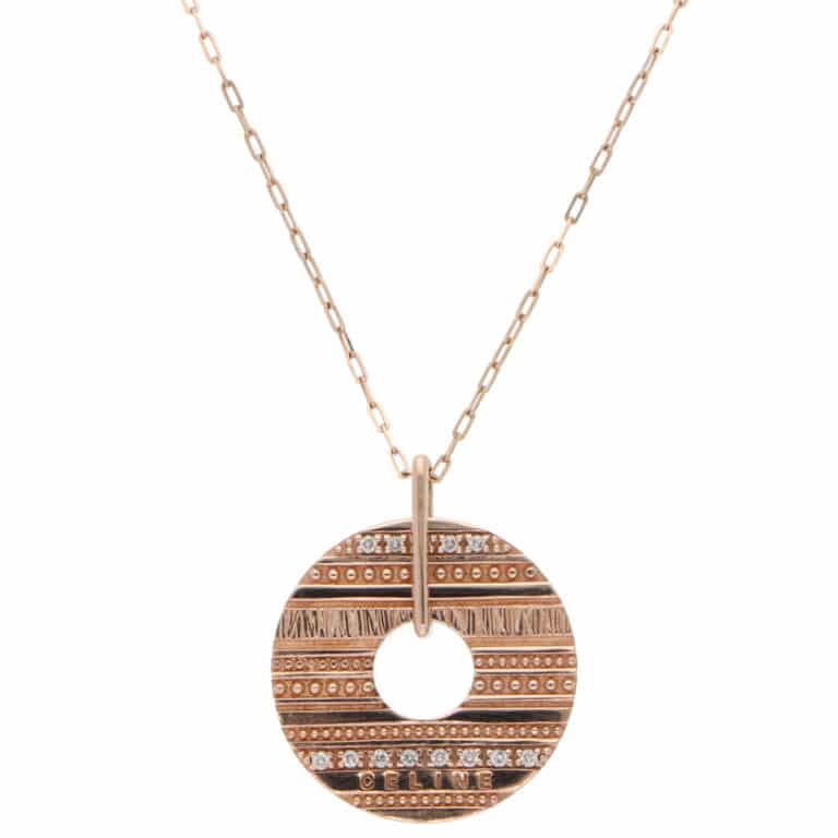 Vintage Celine Diamond Disc Pendant Necklace in Rose Gold