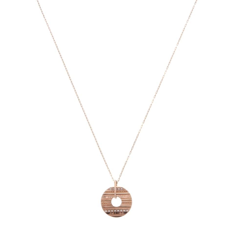 Vintage Celine Diamond Disc Pendant Necklace in Rose Gold