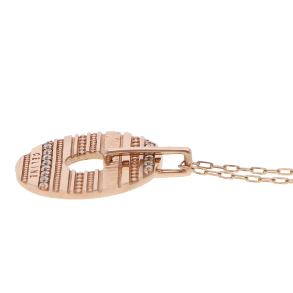 Vintage Celine Diamond Disc Pendant Necklace in Rose Gold