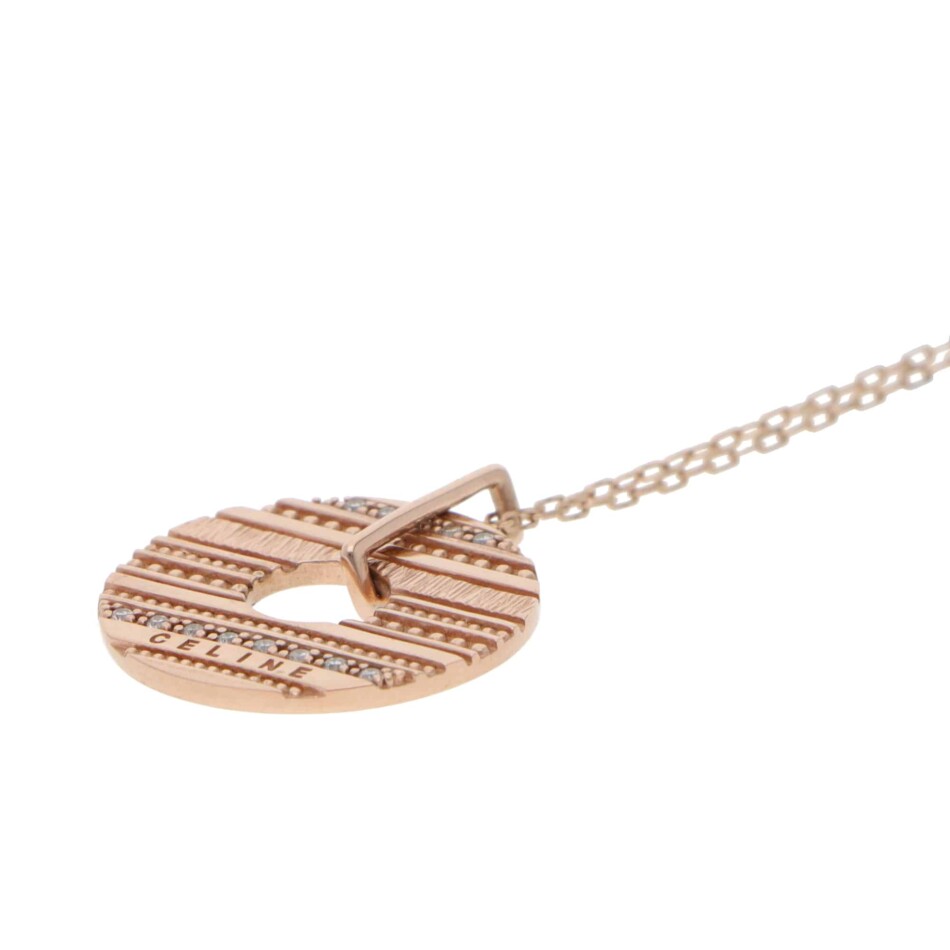 Vintage Celine Diamond Disc Pendant Necklace in Rose Gold