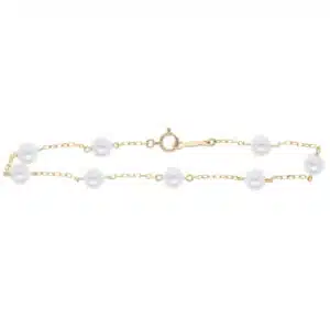 Vintage Mikimoto Akoya Pearl Chain Bracelet in Yellow Gold