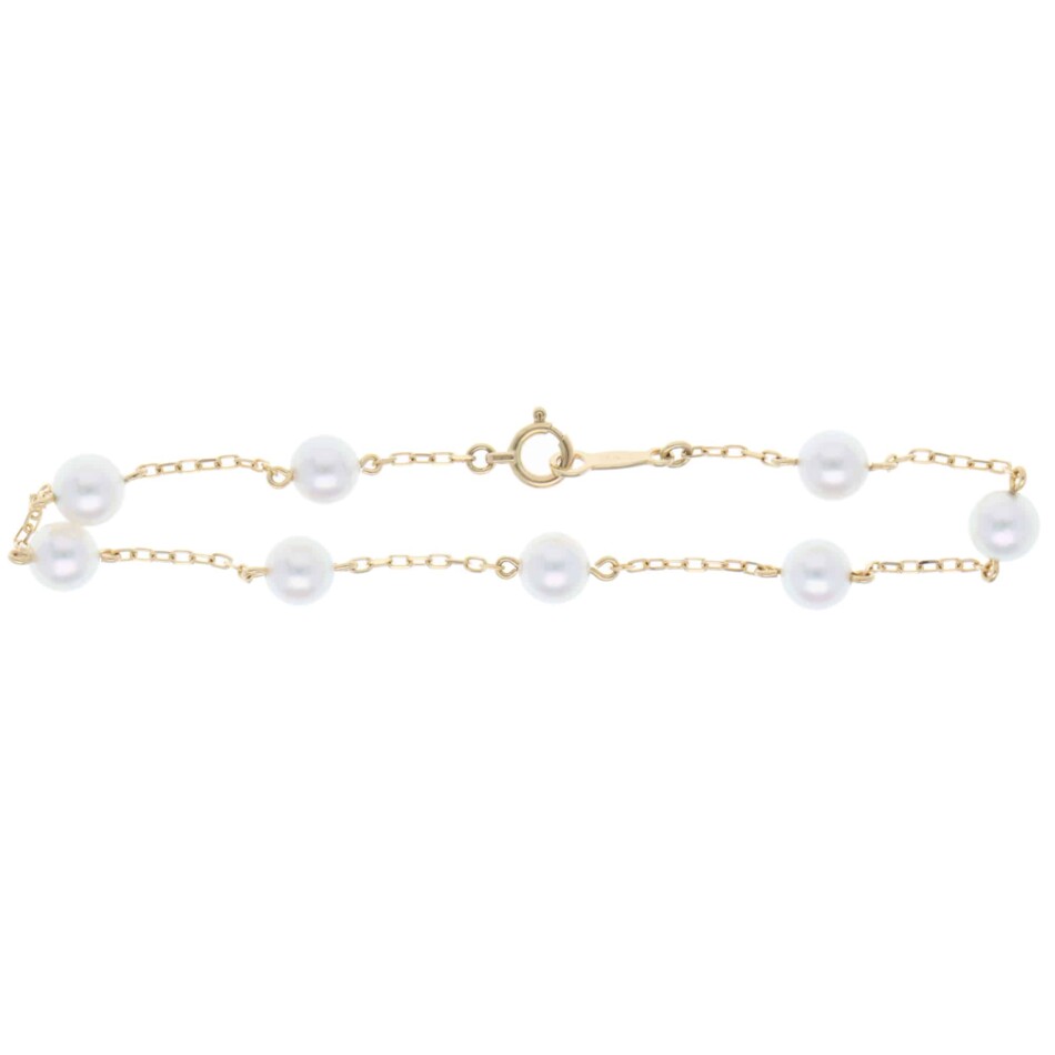 Vintage Mikimoto Akoya Pearl Chain Bracelet in Yellow Gold