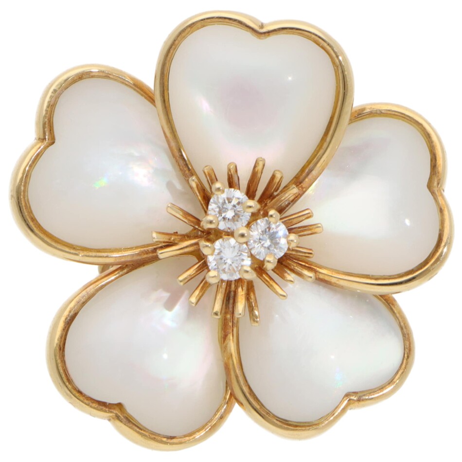 Vintage Van Cleef & Arpels Mother of Pearl and Diamond Brooch