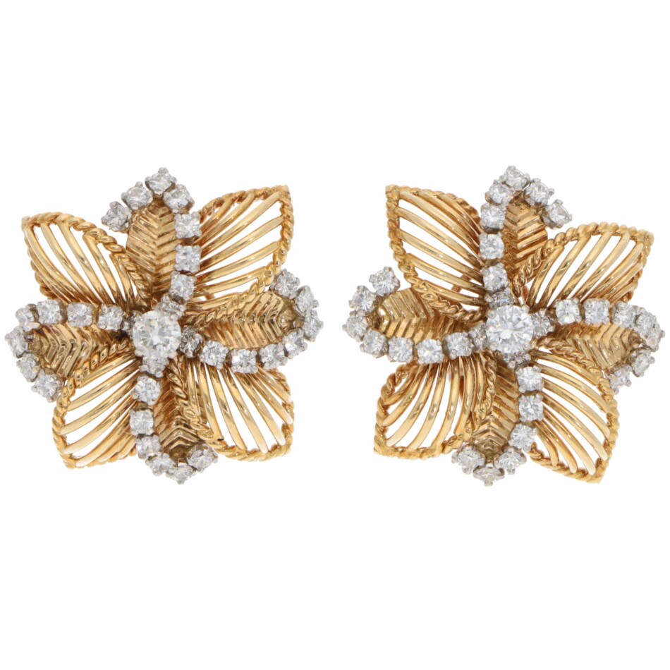 Vintage Cartier 1960s Diamond Clip Earrings in Yellow Gold