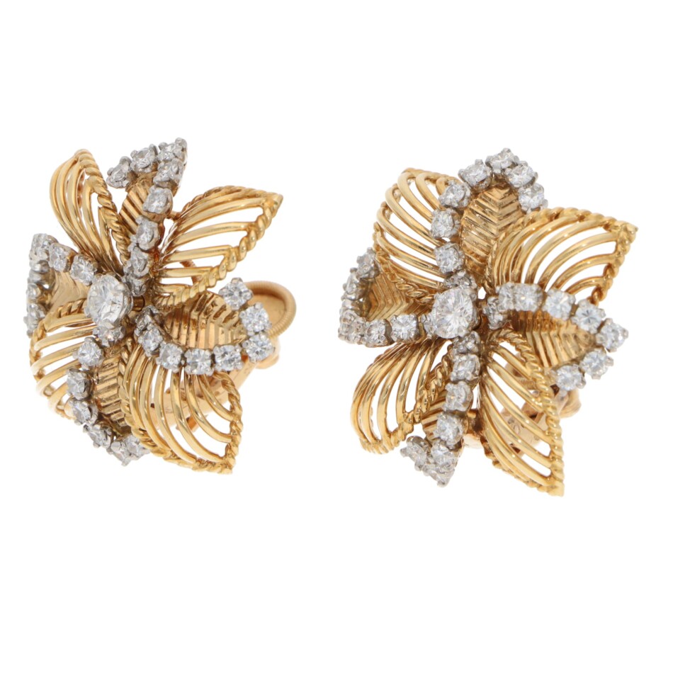 Vintage Cartier 1960s Diamond Clip Earrings in Yellow Gold