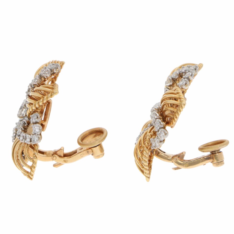 Vintage Cartier 1960s Diamond Clip Earrings in Yellow Gold