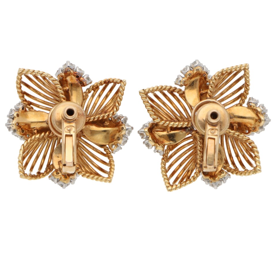 Vintage Cartier 1960s Diamond Clip Earrings in Yellow Gold