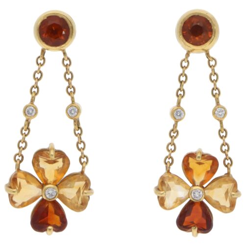 Vintage Bulgari Citrine and Diamond Drop Earrings in Yellow Gold