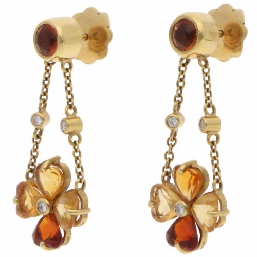 Vintage Bulgari Citrine and Diamond Drop Earrings in Yellow Gold