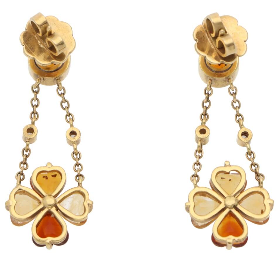 Vintage Bulgari Citrine and Diamond Drop Earrings in Yellow Gold