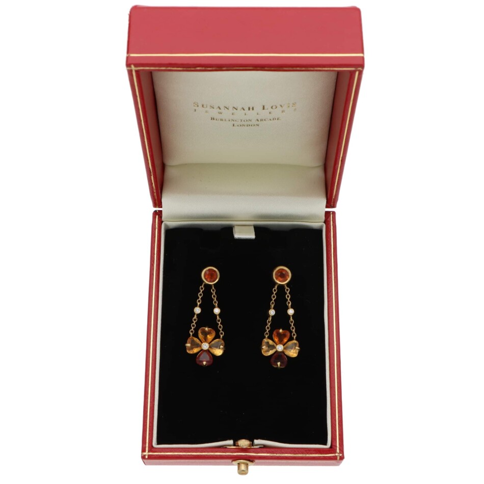 Vintage Bulgari Citrine and Diamond Drop Earrings in Yellow Gold